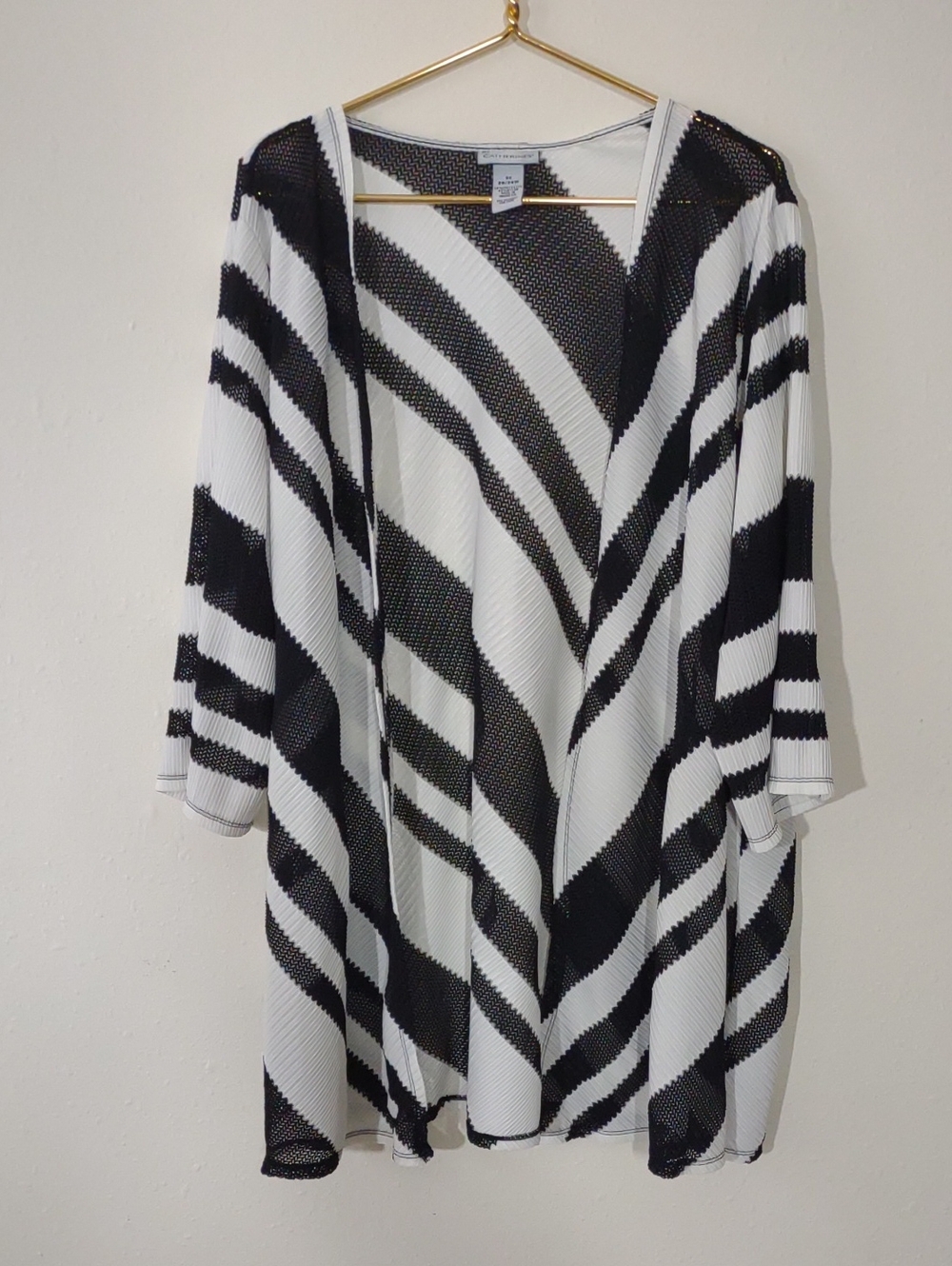 Catherines 2X Cardigan Open Front Black White Crochet Sweater Boho Flaw